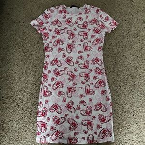 White medium women’s bodycon dress with pink heart design
